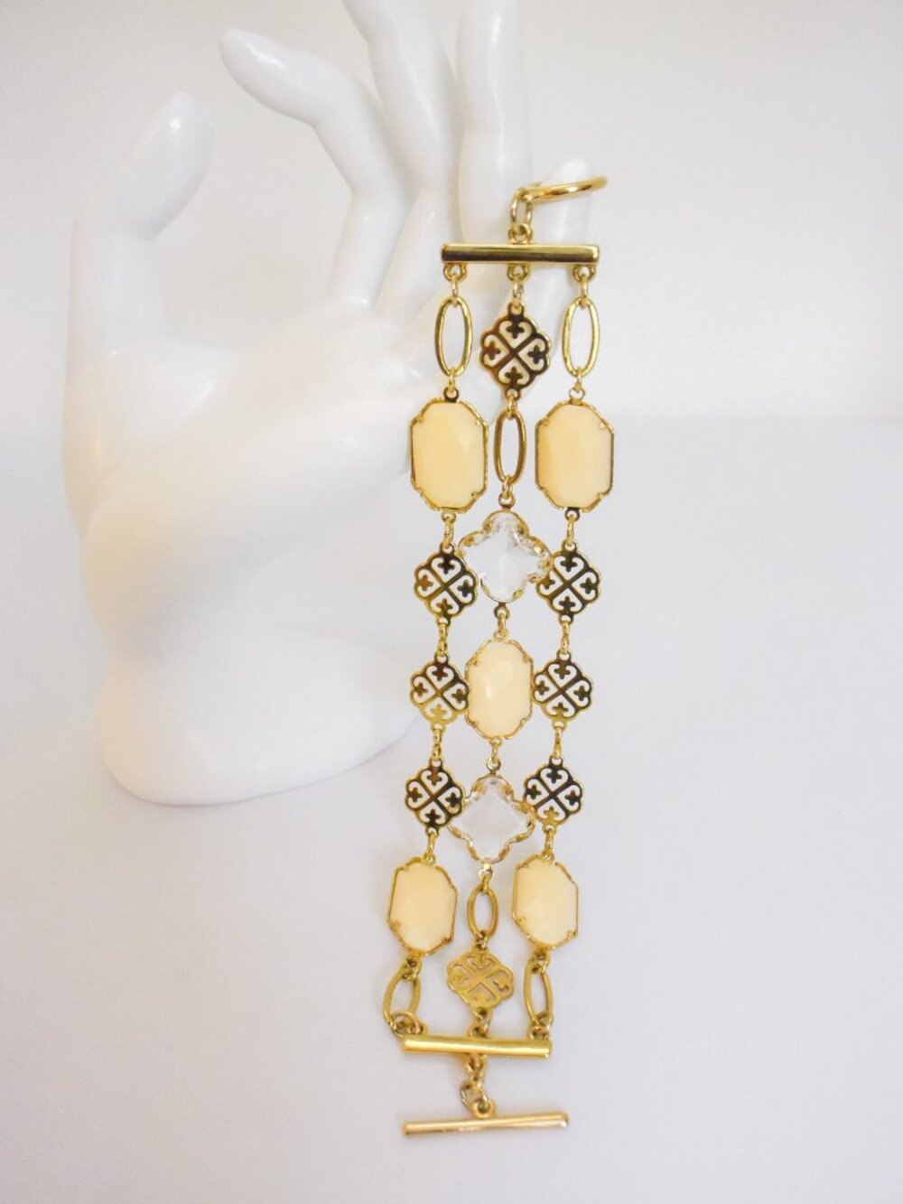 *Nordstrom* Multi-Strand Clover & Enamel Gold Station Bracelet - Toggle Clasp